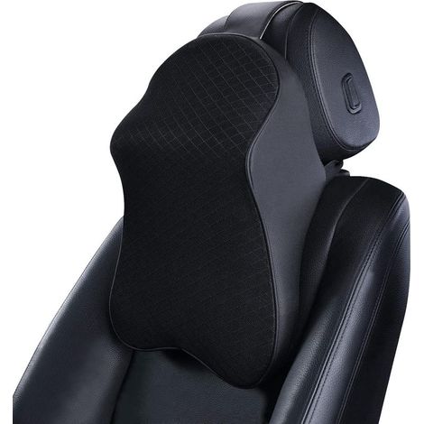 Appuie-tête de voiture : coussin de siège conducteur et passager, coussin de nuque en mousse à mémoire de forme, confortable, noir (1/5)