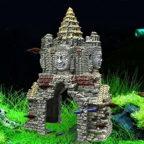 Décoration d'aquarium : Statue Erawan en résine, cachette rocheuse, aire de jeux pour betta (1/4)