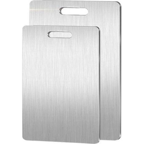 Planche à découper - Lot de 2 - Acier inoxydable - Planche de service - Planche à apéritif - Planche à boissons - Double fac (1/4)
