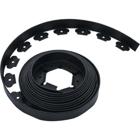 Bordure de pelouse avec 30 clous, bordure flexible pour massifs de fleurs, bordure de pelouse, bordure de pavage, bordure de jardin, 10 m, 5 cm, PE, noir (1/4)
