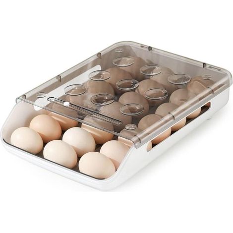 Boîte De Rangement D'oeufs Empilable Boite a Oeufs en Plastique Rangement Oeuf Frigo avec Couvercle Défilement Automatique Récipient Oeufs pour La Cuisine Les Armoires Les Comptoirs(Gr (1/4)