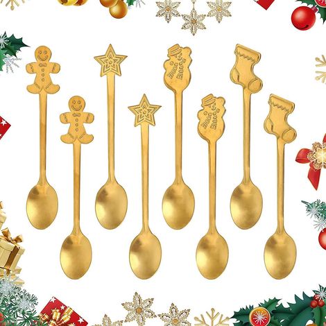 8-teiliges Set Weihnachts-Teelöffel, Dessertlöffel aus Edelstahl, Zuckerlöffel, Eiscreme-Löffel, Rührlöffel für Getränke (1/5)