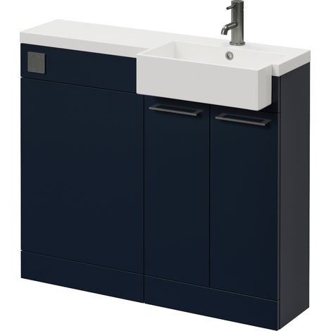 Napoli 250 Deep Blue 1000mm 2 Door Vanity Unit Toilet Suite with Right Hand Square Rico Semi Recessed Basin - 1000mm - Gunmetal Grey 160mm HandleWithout Kingston Toilet Pan