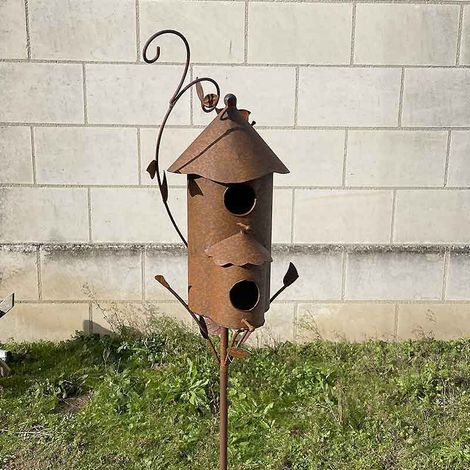 Nichoir cabane oiseaux fer rouille 23x2x160cm (1/4)
