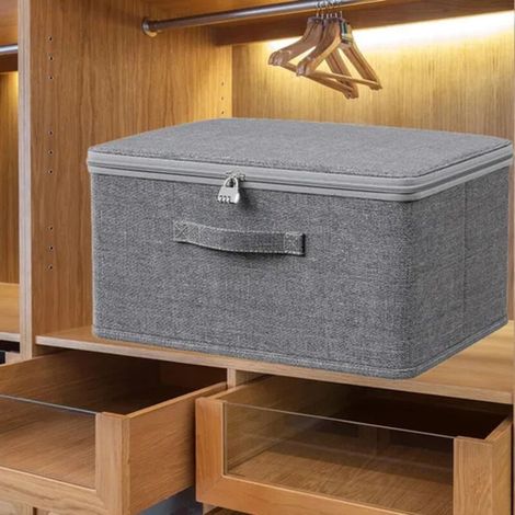 Boîte de rangement, grande boîte à vêtements 40 x 30 x 21 cm, boîte en tissu pliable avec couvercle (1/5)