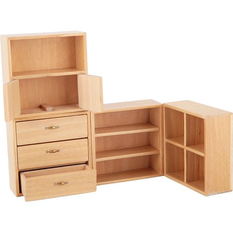 Meuble de rangement miniature en bois (bois massif) à l'échelle 1:12 pour salon ou chambre à coucher, idéal pour une maison de poupée. (1/5)