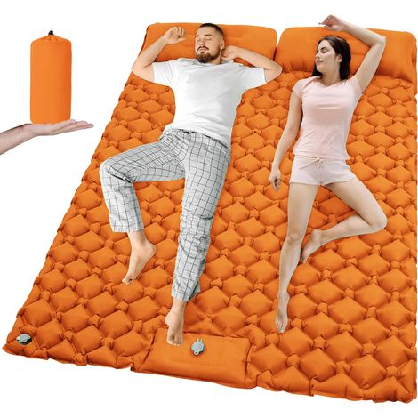 (Orange) Matelas gonflable double pour camping, ultraléger, pliable, tapis de sol (1/5)