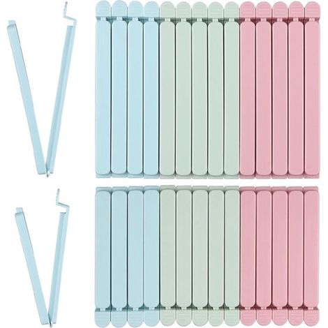 Paquete de 30 selladoras de bolsas de plástico - Selladoras para snacks - Selladoras de plástico de 6 pulgadas (azul/rosa/verde) (1/5)