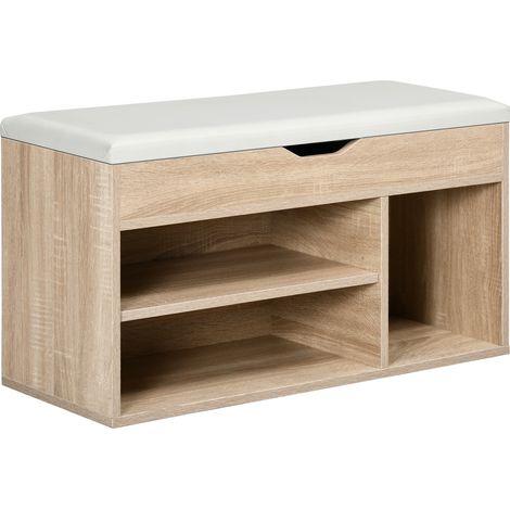 Scarpiera Salvaspazio Imbottita con Spazio a Scomparsa 80x30x45 cm in Legno e Pelle PU Colore Legno (1/5)