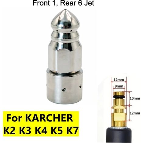 (KC 1-6) Embouts de buse de nettoyage haute pression pour déboucheurs de canalisations Karcher série K/Lavor/Bort/WAP, à fixer directement sur le tuyau d'arrosage. (1/5)