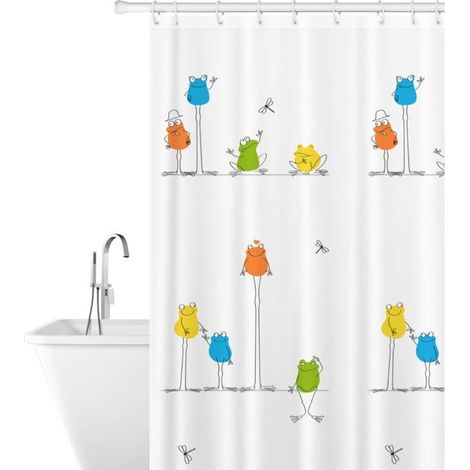 Rideau de douche grenouille drôle, rideau de douche en polyester imperméable avec 12 crochets, résistant à la moisissure, lavable en machine, 180 x 180 cm (1/4)