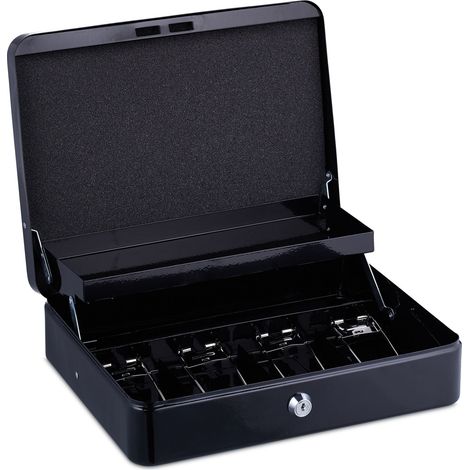 Caja de caudales con cerradura con llave 8,5 x 30,5 x 24,5 cm transportable práctica estilo moderno de acero negro 130015226 (1/5)