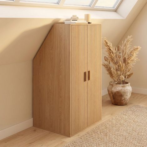Armario inclinado de 2 puertas JULIETTE 60 x 50 x 70/110 cm con lamas de madera color roble