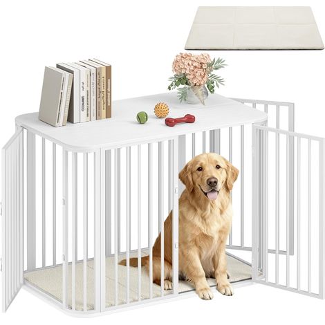 Gabbia per Cani da Interno 108 cm, kennel Cane Medio con Cuscino, 3 Porte per Cani di Piccola Media, Bianco (1/5)