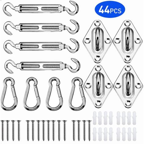 M8 Shade Sail Fixing Kit, Square and Rectangular Sun Shade Wall and Poles, Strong Resists Strong Wind (44 Pieces) (1/5)