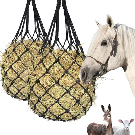 2 Pièces Filets à Foin pour Chevaux, Mailles Fines 5x5 cm pour Ralentir l‘Alimentation, Portable Filet a Foin Cheval, Robuste et Durable, Réduit le Gaspillage pour Chevaux, Chèvres et Poneils (1/5)