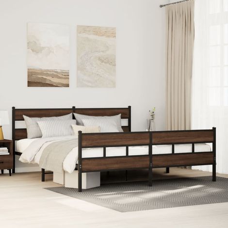 Metallbett ohne Matratze Braun Eichen-Optik 180x200 cm (1/5)