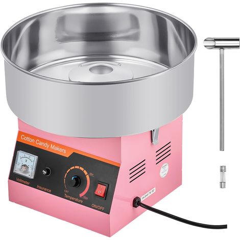 Machine à barbe à papa 1000W, bol en inox 38cm, cuillère incluse, pour fêtes et anniversaires, rose. (1/5)