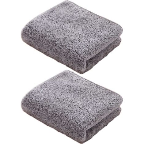 Lot de 2 serviettes moelleuses, 35 x 75 cm, fibre synthétique, bain, gris clair. (1/5)