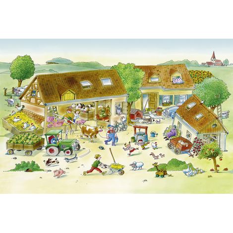Papier peint panoramique original motif ferme | Tapisserie panoramique animaux pour chambre enfant | Papier peint panoramique nature pour enfant - 267 x 400 cm (4 pièces) (1/2)