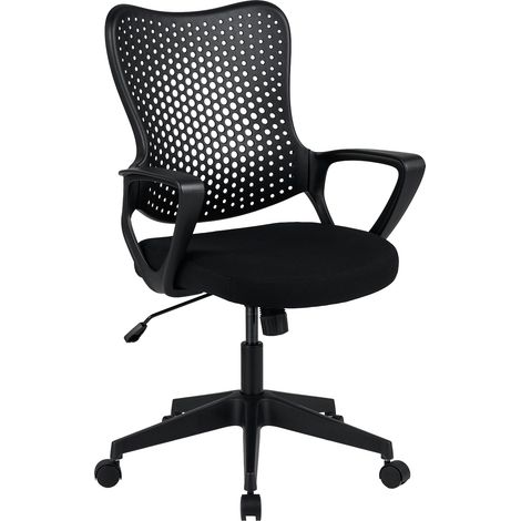 Chaise de Bureau Ergonomique, Fauteuil Bureau Pivotante avec Accoudoirs, Dossier Respirant, Assise Mesh, Hauteur Réglable, Charge 150 kg, Noir (1/5)