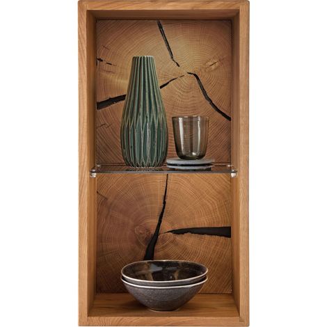 Étagère Murale en chêne Massif huilé avec étagère en Verre 34 x 64 x 20 cm (1/4)
