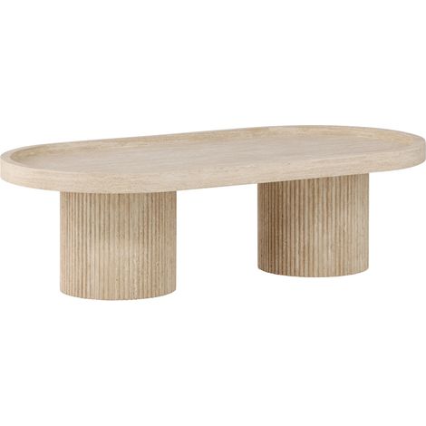 Table Basse Effet Travertin "Krille" 120cm Beige (1/5)