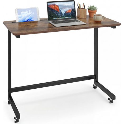 Table à ordinateur portable roulante avec fente pour tablette et roues - marron rustique (1/5)