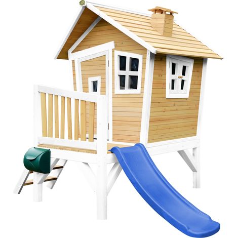 Axi Robin Maison Enfant Avec Toboggan Bleu  Aire De Jeux Pour L'Extérieur En Marron & Blanc  Maisonnette / Cabane De Jeu En Bois Fsc