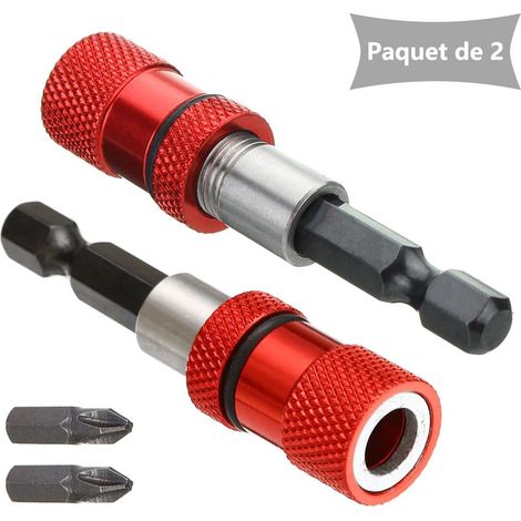 Lot de 2 porte-embouts magnétiques avec butée de profondeur de vissage réglable, embout de tournevis à cloison sèche à tige hexagonale de 6,35 mm (1/4"). (1/4)