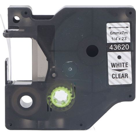Ruban Étiqueteuse 6mm x 7m, PET Transparent Résistant Eau/Huile, Compatible LMPC 16596 LM150 LM450 LM350, Blanc sur Transparent (1/5)