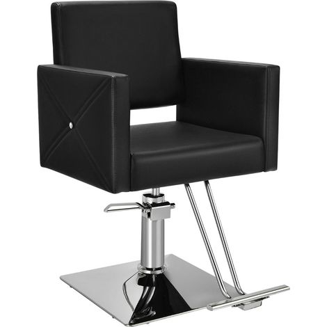 Sillón de peluquería hidráulico de 63,5 x 79 x 94,5-110 cm giro de 360° comodidad ergonómica diseño elegante en piel sintética de PVC negra 200012090