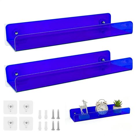 Etagere Murale Sans Percage, Petite Etagere Murale, Rayon Chambre Enfant Est Livré avec Des Autocollants Muraux sans Clous et Des Vis, Rayon Transparente pour Exposer de Petits Objets Décoratifs