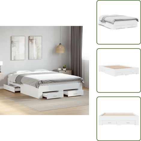 Cadre de lit avec tiroirs sans matelas blanc 135x190 cm - Lit Double - Cadre De Lit - Meuble De Chambre - Rangement Sous Lit - Design Moderne (1/5)
