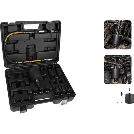 Extractor neumático de inyectores diésel, kit de 24 piezas, presión de 5 a 8 bares, compatible con M20×1.0 y M18×0.75, acero de alta resistencia, diseño ligero. (1/5)