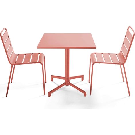 Ensemble table 70 cm et 2 chaises de jardin en métal argile - Palavas (1/5)