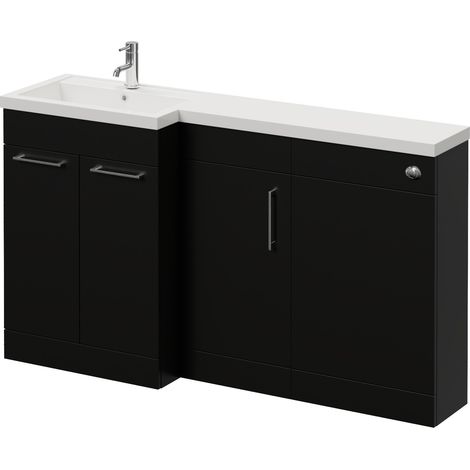 Napoli 390 Matt Black 1500mm 3 Door Vanity Unit Toilet Suite with Left Hand Square Lucia Basin - 1500mm - Chrome 160mm HandleWithout Kingston Toilet Pan