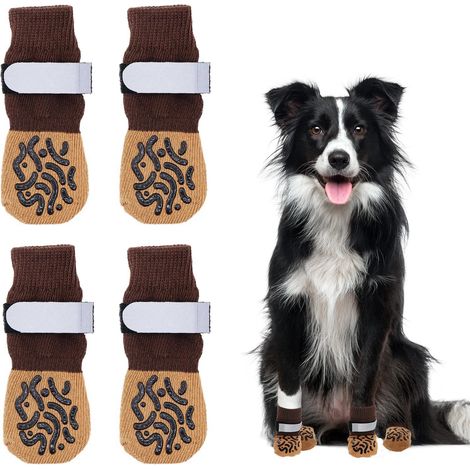 4 Chaussettes antidérapantes pour chien, coton extensible, adhérence épaisse, protection pattes, parquet, chiens âgés (1/5)