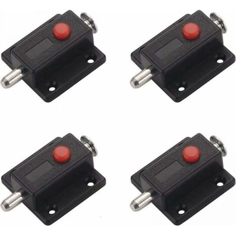 Verrou Targette, loquet glissire de scurit bouton ressort automatique pour armoire, loquets de porte intrieurs et extrieurs fentres, armoires, chambre, salle de bains - 4 pices (Noir)