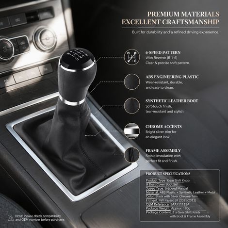 Pomello del cambio Toivize a 6 marce per B7 2011-2012 in similpelle nera e ABS, kit completo con cuffia e cornice elegante. (1/5)