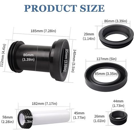Wall Connection Kit, Toilet Connection Kit, Length 185 mm With Flush Pipe Plugs Outlet Pipe Seal, Connection Set For Wall Wc, Connection Kit For Wc Wall, Toilet Connecting Hose Kit (1/4)