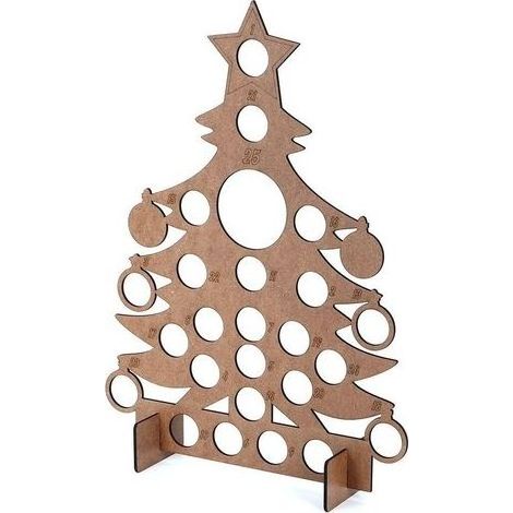 Calendrier de L'Avent en Bois Sapin de Nol Pour 24 Chocolat Ronde Support Décor 40x30cm (1/3)