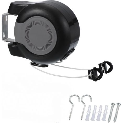 Étendoir à linge rétractable double (usage intérieur/extérieur) – Étendoir automatique de 26 mètres, convient pour le linge sec et humide – Noir