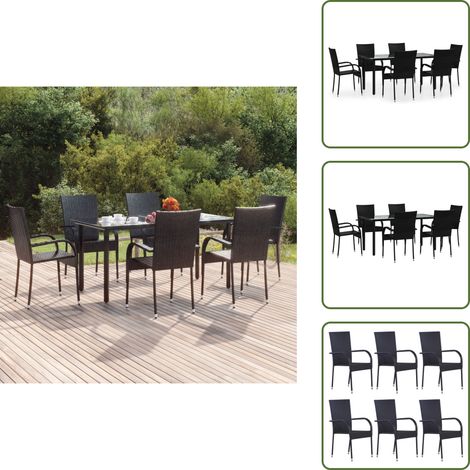 The Living Store Ensemble à manger de jardin 7 pcs Noir Résine tressée - Table de jardin (1/5)