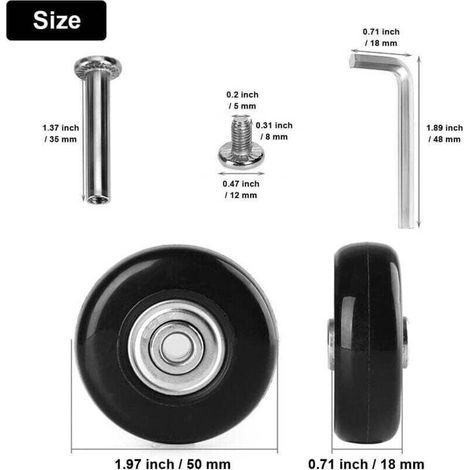 50 x 18 mm Universal-Ersatzrollen für Koffer, 4 Stück, Gummi- und Metall-Kofferset für Koffer, Trolleys und Kinderwagen (1/5)