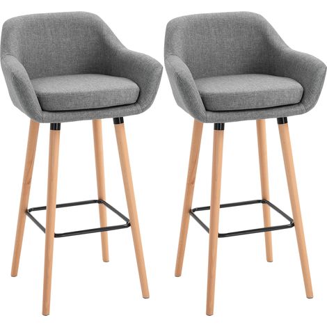 Homcom – Tabourets de bar scandinaves – lot de 2 – confort optimal avec accoudoirs et repose-pieds – bois de hêtre et lin gris chiné – hauteur assise 80 cm