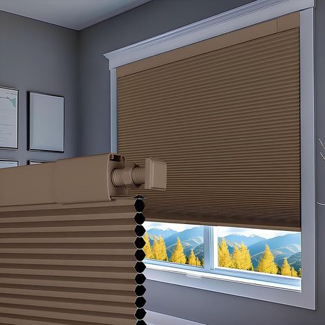 Stores cellulaires sans Fil occultants en nid d'abeille personnalisé de fenêtre faciles à Installer pour la Maison, Chambre Coucher (Marron, 87 x 150 cm) Blackout Marron 50x150cm