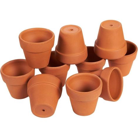 Mini vasi in terracotta (set da 10) - Piccoli vasi da fiori con foro di drenaggio - Piccoli vasi in ceramica per piante, cactus, succulente, fiori - 6,6 x 4,1 x 6,4 centimetri (1/5)