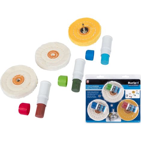 BlueSpot 7pc Metal Cleaning Polishing Buffing Wheel And Compound Kit For Drill (1/4)