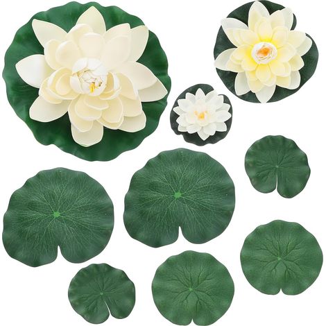 9 Stück schwimmende künstliche Lotusblumen Seerosenblätter